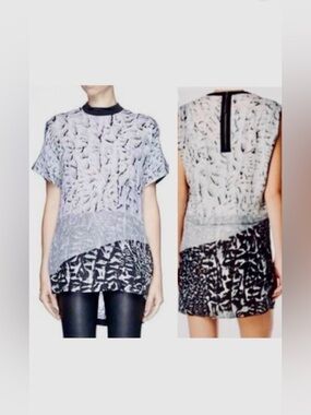 HELMUT LANG 100% Silk Black White Grey Monochrome Tunic Top Dress